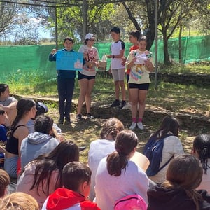 Jóvenes disfrutando de juegos y actividades deportivas en las instalaciones exteriores del campamento de inglés.